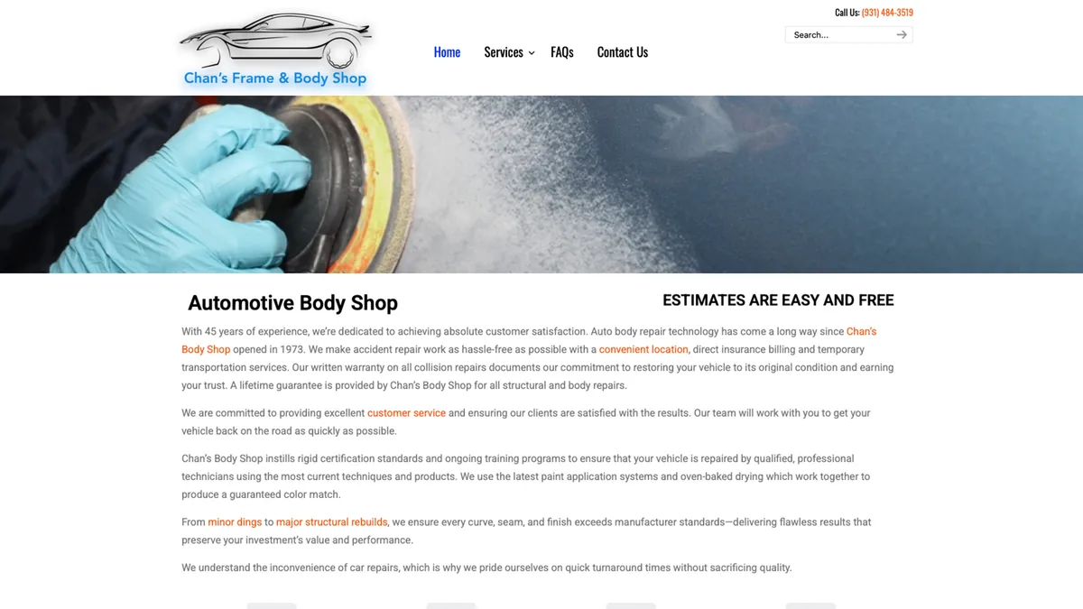 Chan's Body Shop homepage preview
