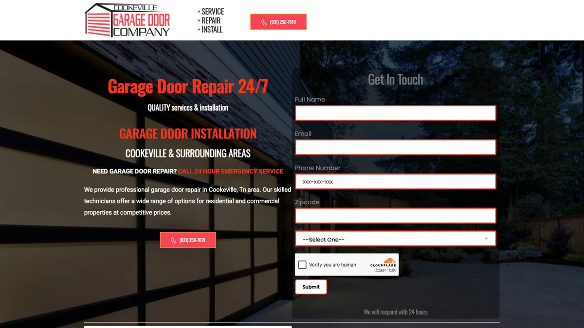 Cookeville Garage Door homepage preview