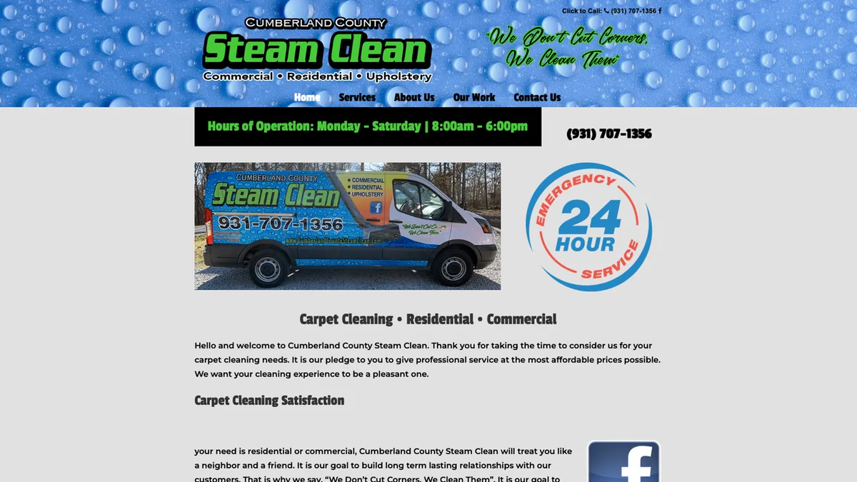 Cumberland County Steam Clean homepage preview