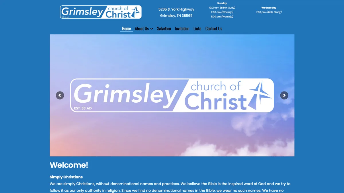 Grimsley Church of Christ homepage preview