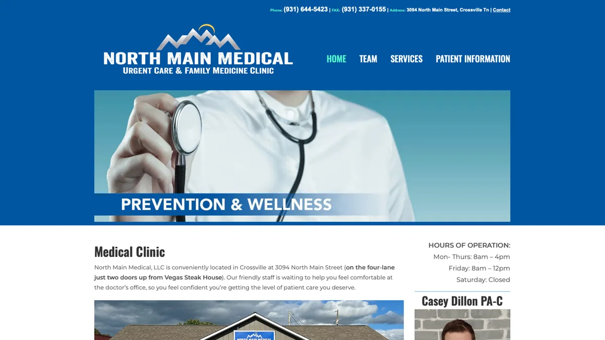 North Main Medical homepage preview