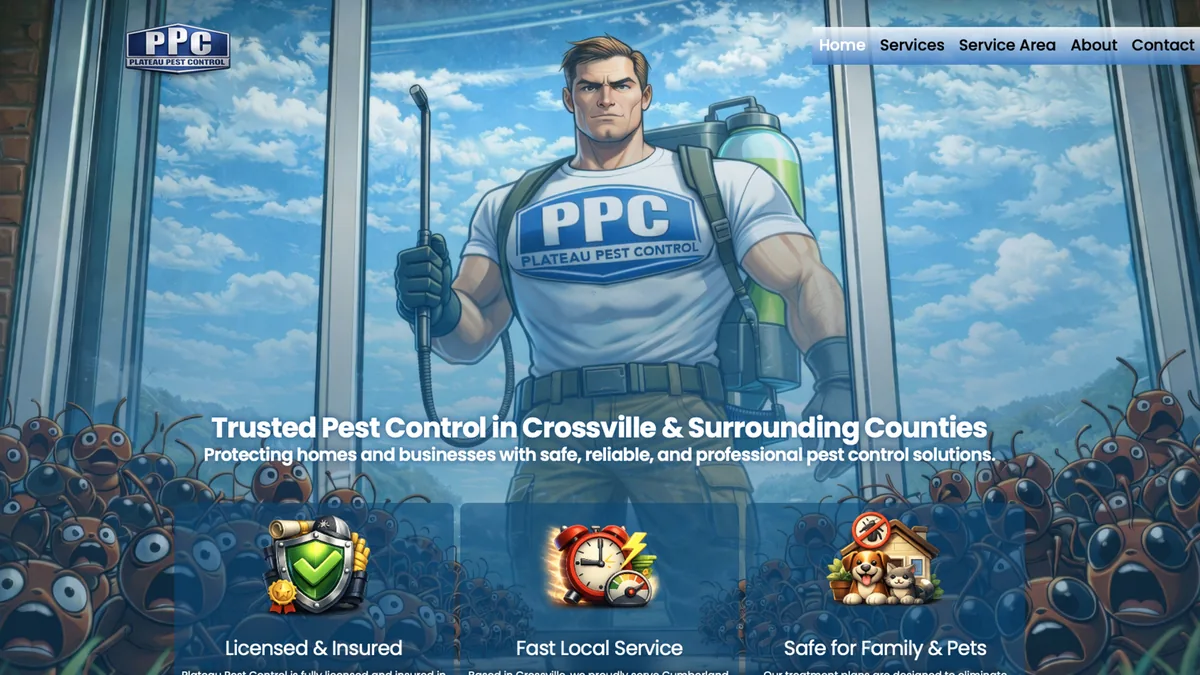 Plateau Pest Control homepage preview