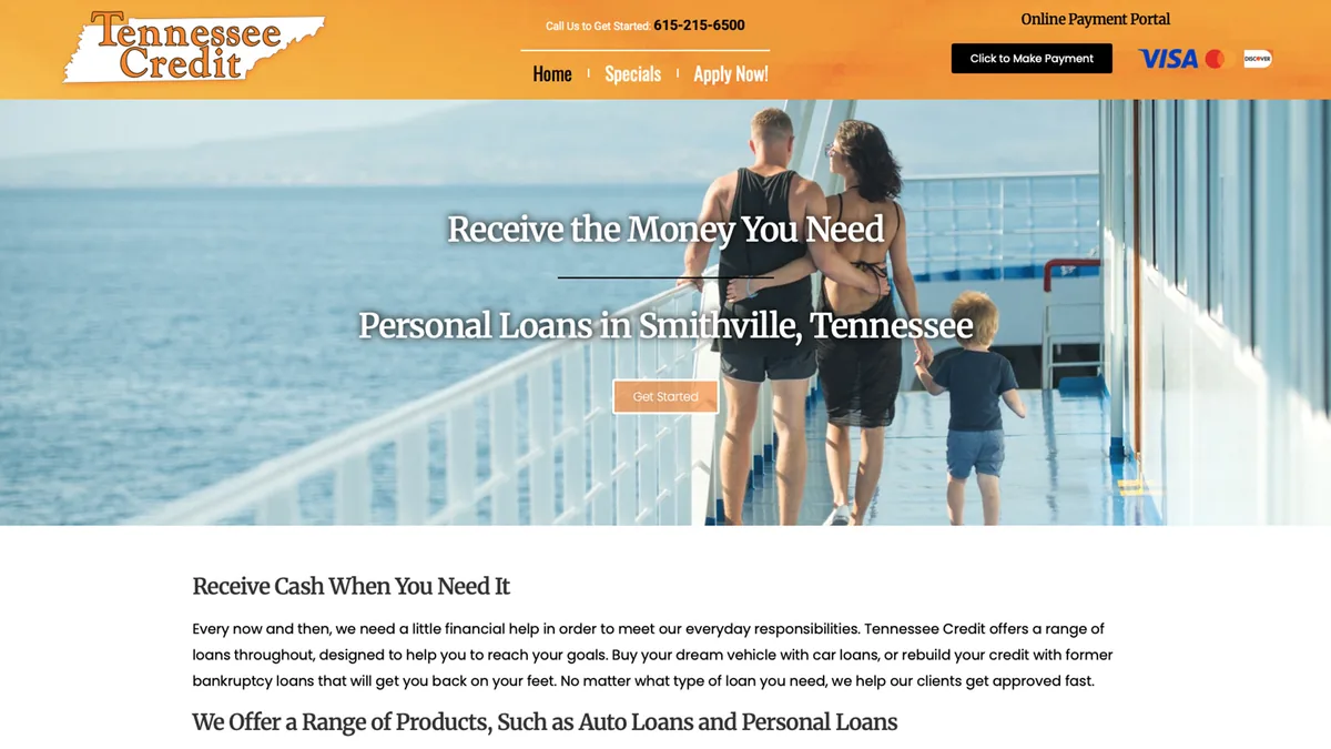 Tennessee Credit homepage preview
