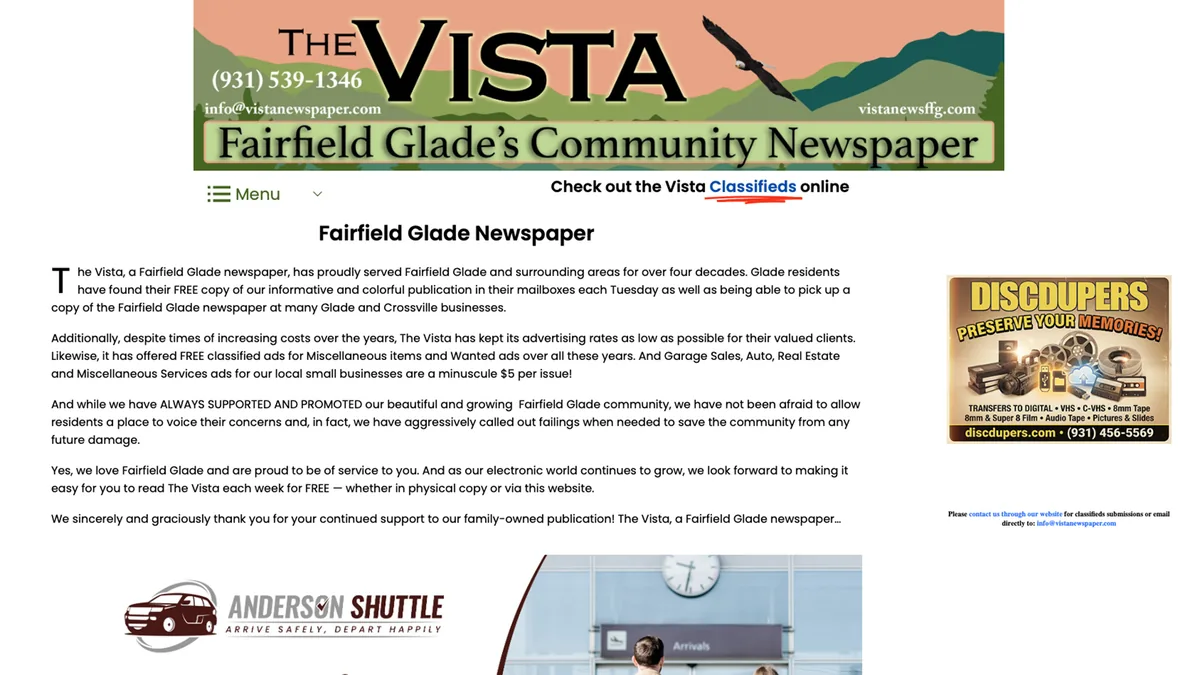 Vista Newspaper homepage preview