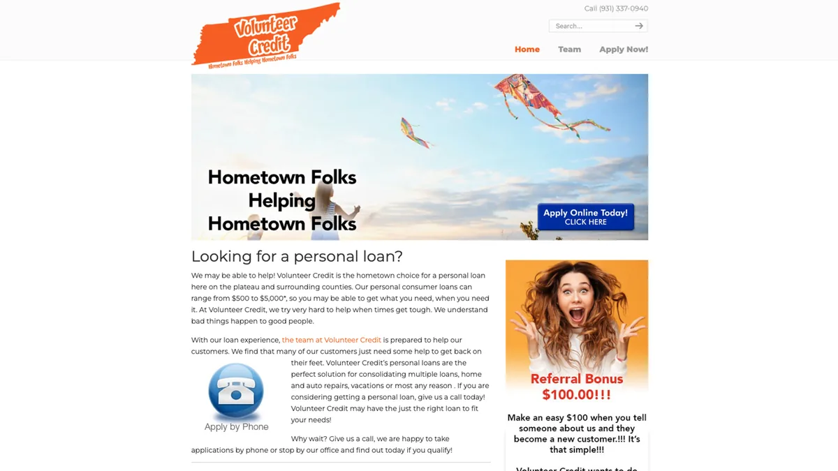 VolCredit homepage preview