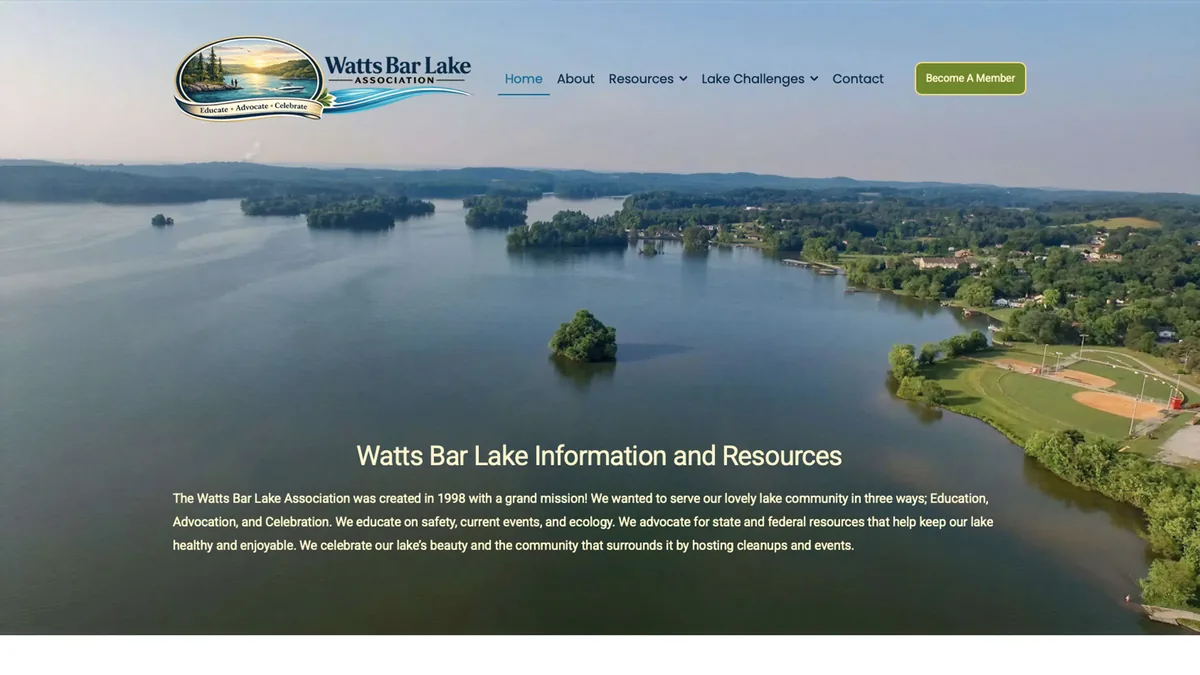 Watts Bar Lake Association homepage preview